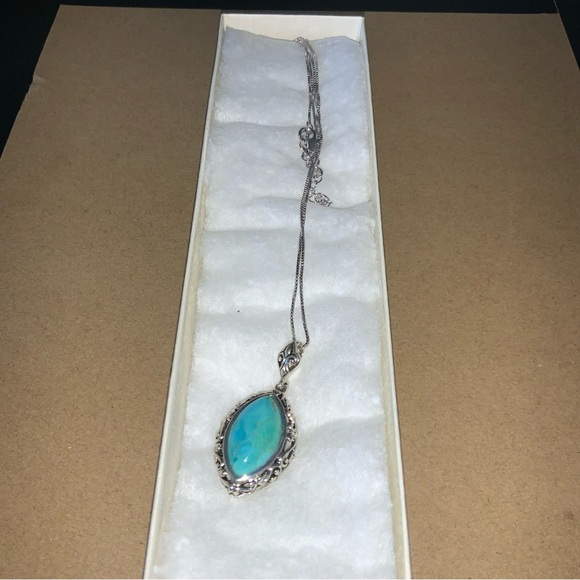 Accessories - Blue Turquoise Rhodium Over Sterling Silver Pendant With Adjustable Chain